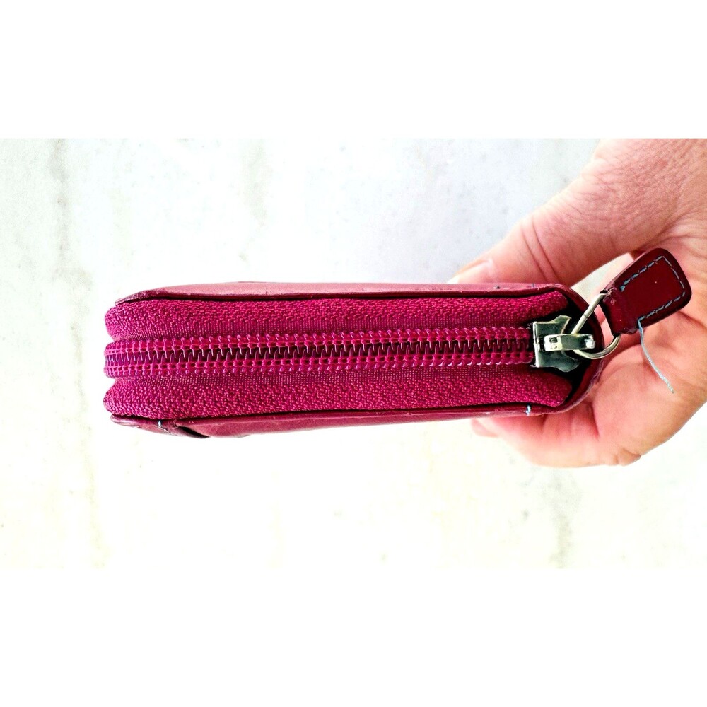 Soft Italian Leather Verde Pelle Large Zippered Wallet Clutch Burgundy Multi - Picture 11 of 12